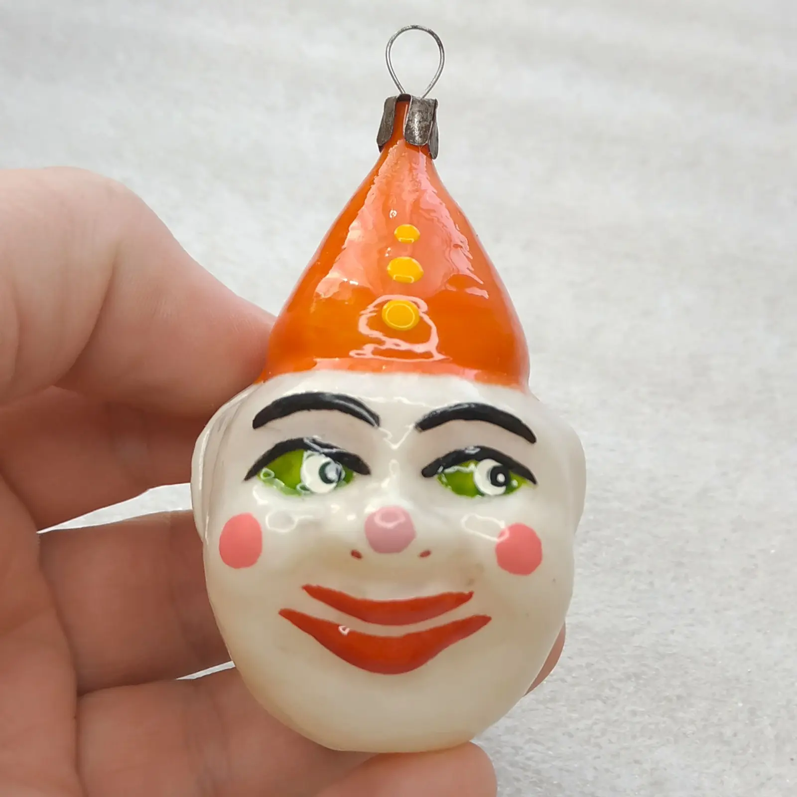 One-of-a-Kind Restored Vintage Soviet Glass Christmas Ornament Clowns Face Retro