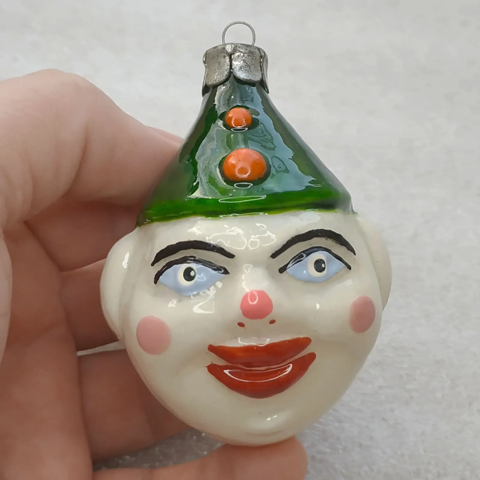 One-of-a-Kind Restored Vintage Soviet Glass Christmas Ornament Clowns Face Retro