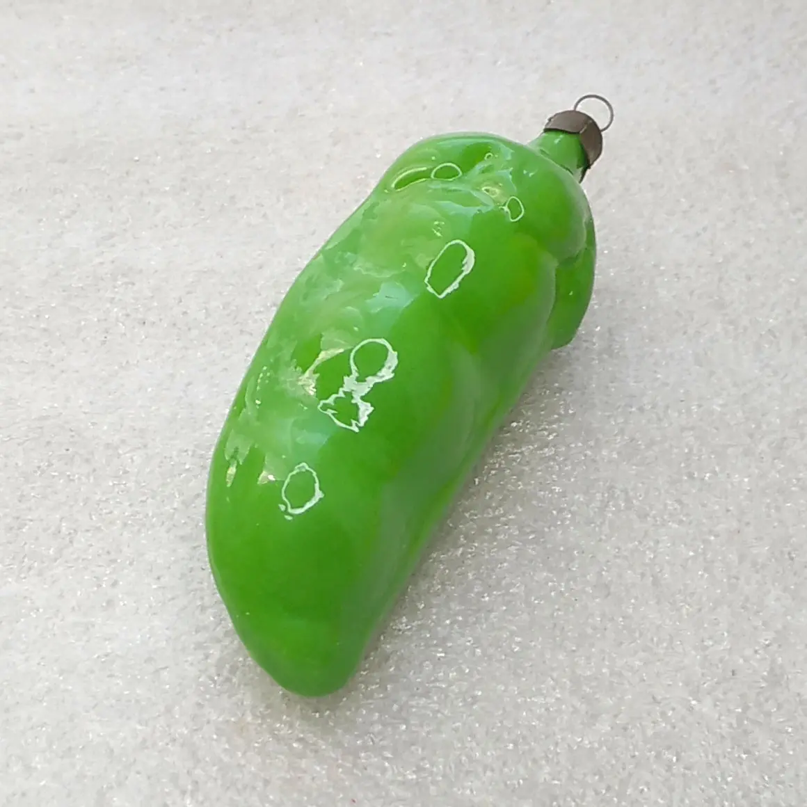Vintage Soviet Glass Christmas Ornament Pea Pod Vegetable Figural Retro Decor