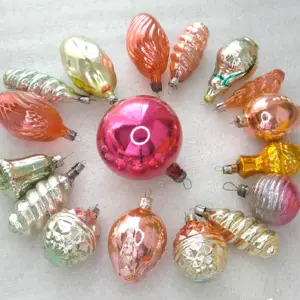 Set of 17 Vintage Glass Ornaments USSR Christmas Antique Tree Decrorations