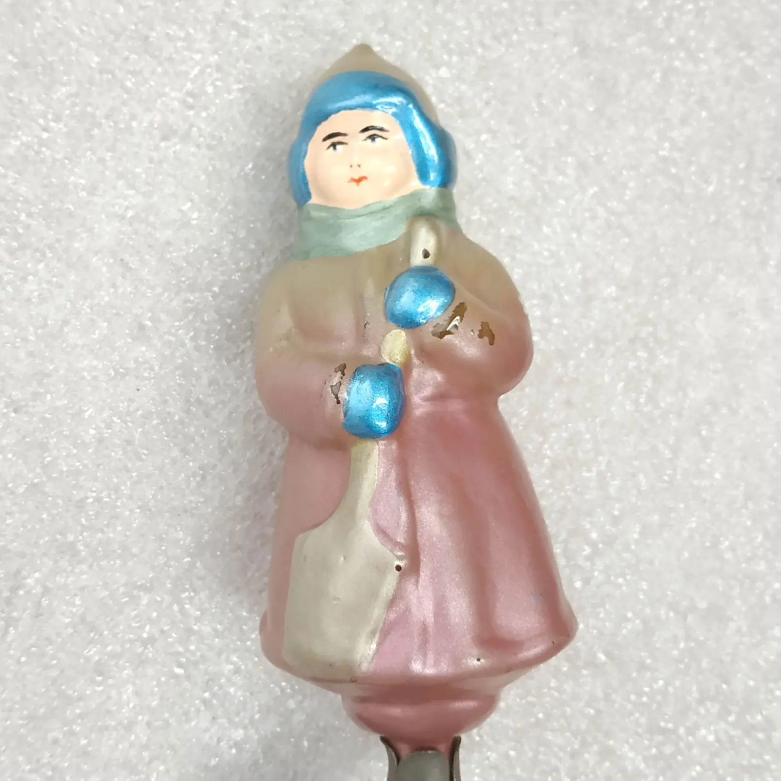 Vintage Glass Ornament Boy with Shovel USSR Christmas Antique