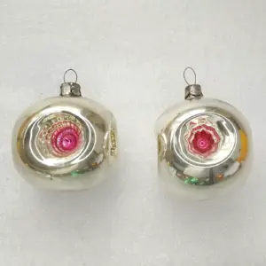 Set of 2 Antique Vintage Mercury Glass Christmas Tree Ornament Lanterns