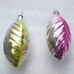 Set of 2 Vintage Christmas Silver Glass Ornament USSR Tree Antique Decor Leaves