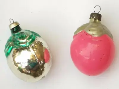Set of 2 Antique Vintage Glass USSR Christmas Ornament Plums