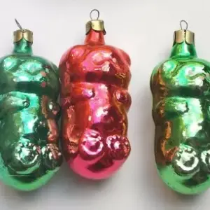 Set of 3 Vintage Glass USSR Christmas Ornaments Bear Cub