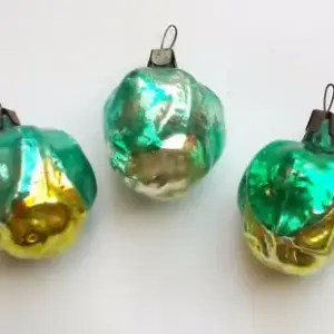 Set of 3 Vintage Glass USSR Christmas Ornaments Flowers
