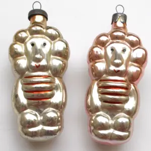 Set of 2 Vintage Antique Russian Glass Christmas Ornaments Lions