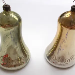 Set of 2 Vintage Antique Silver Glass Christmas Ornaments Bells
