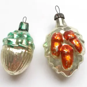 Set of 2 Antique Vintage USSR Glass Christmas Tree Ornament Acorns