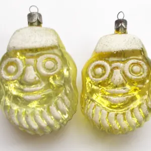 Set of 2 Antique Vintage USSR Silver Glass Christmas Tree Ornaments Decor Santa