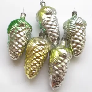 Set of 5 Antique Vintage USSR Silver Glass Christmas Tree Ornaments Decor Pinecone
