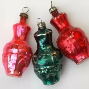Set of 3 Antique Vintage Glass USSR Christmas Ornaments Jugs