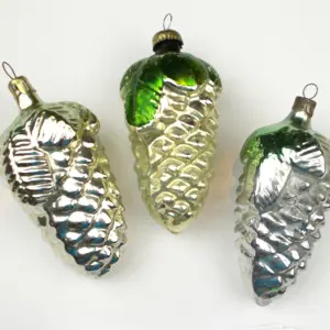 Set of 3 Antique Vintage Glass Christmas Ornaments Pinecones