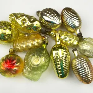 Set of 11 Vintage Russian Glass Soviet Christmas Ornaments Yellow Set