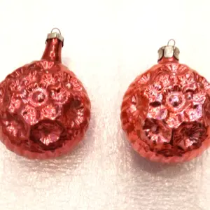 Set of 2 Vintage Ukraine USSR Glass Christmas Ornaments Snowflake