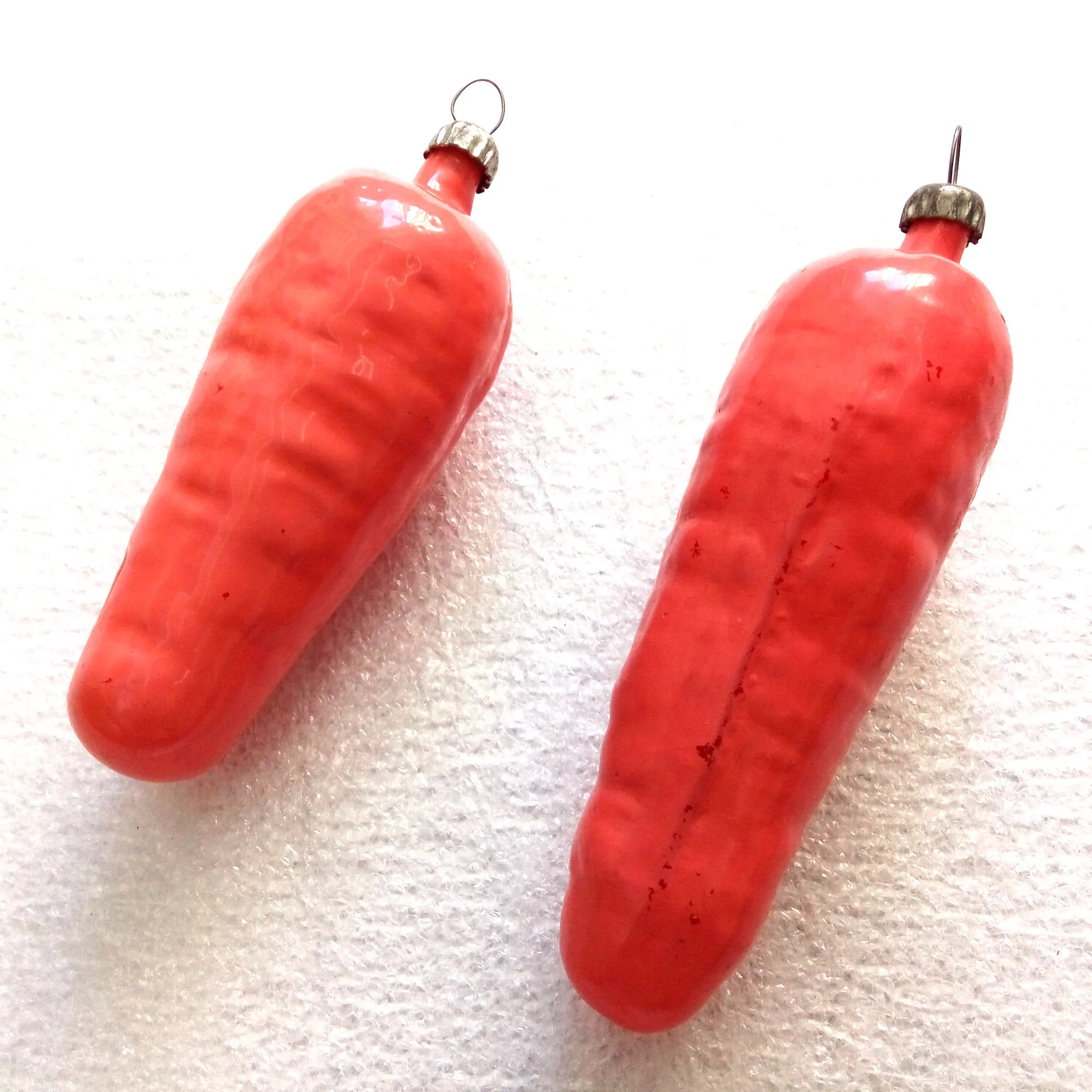 Set of 2 Vintage Ukraine USSR Glass Christmas Ornaments Old Carrot