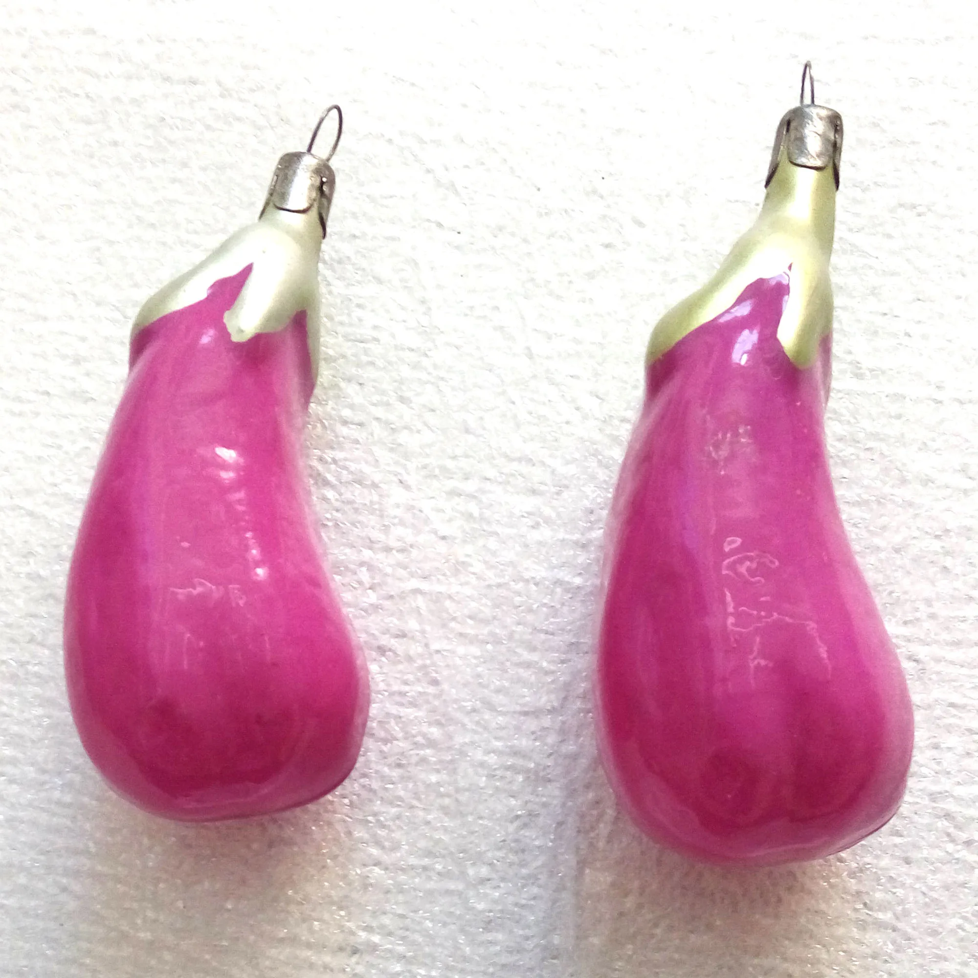 Set of 2 Vintage Antique USSR Glass Christmas Ornaments Eggplant