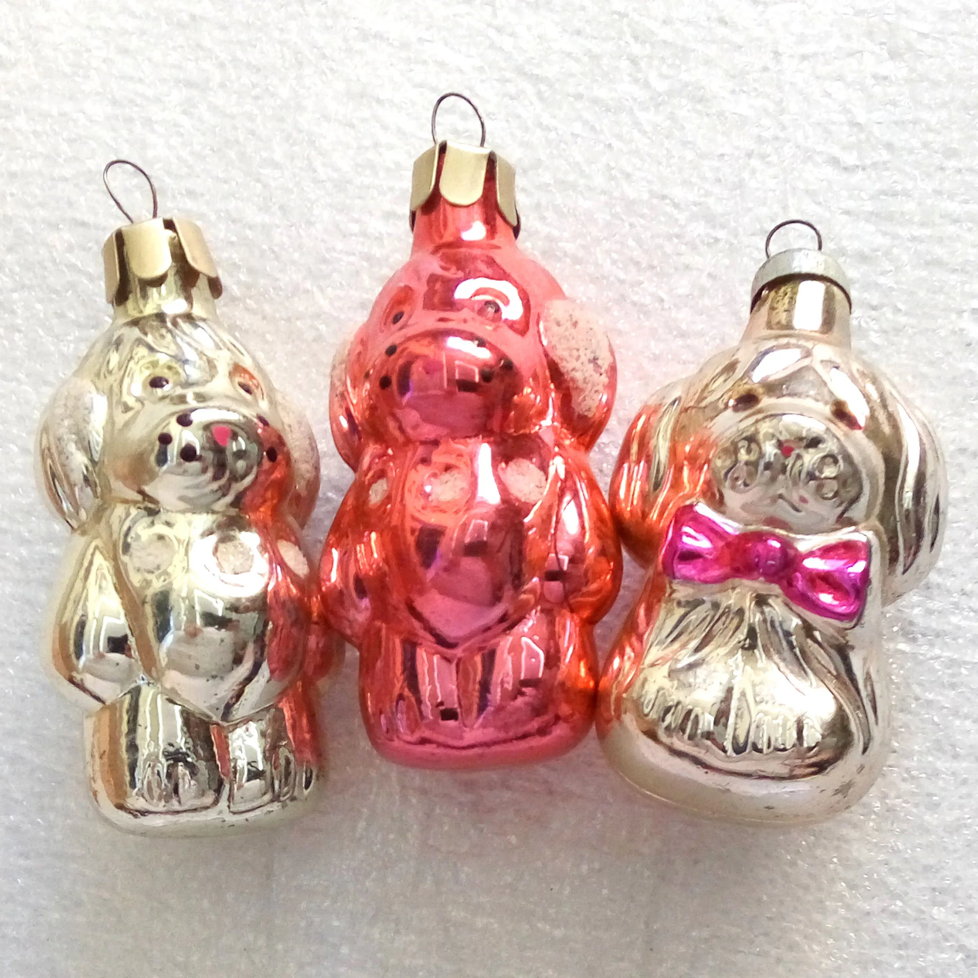 Set of 3 Vintage Ukraine USSR Glass Christmas Ornaments Fir Tree Puppy