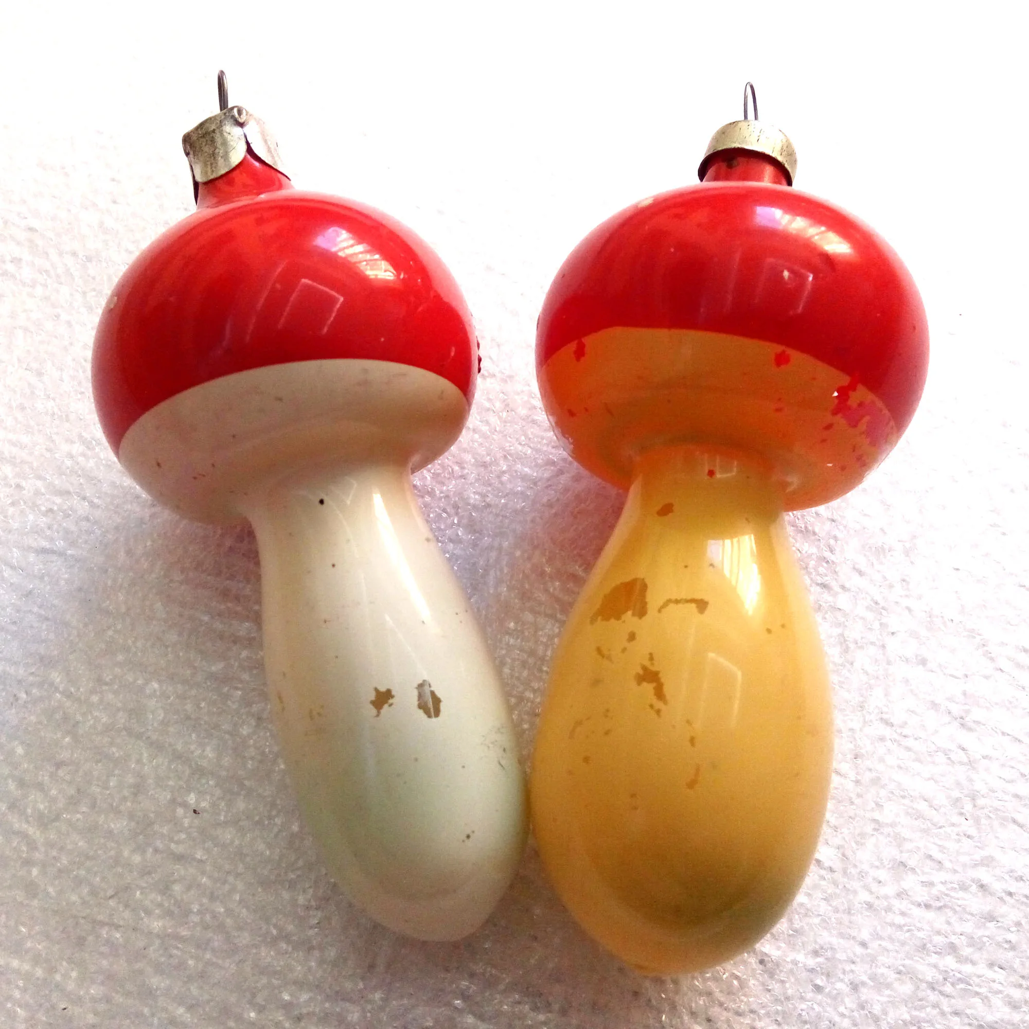 Set of 2 Vintage Glass Christmas Ornament Tree Old Mushrooms