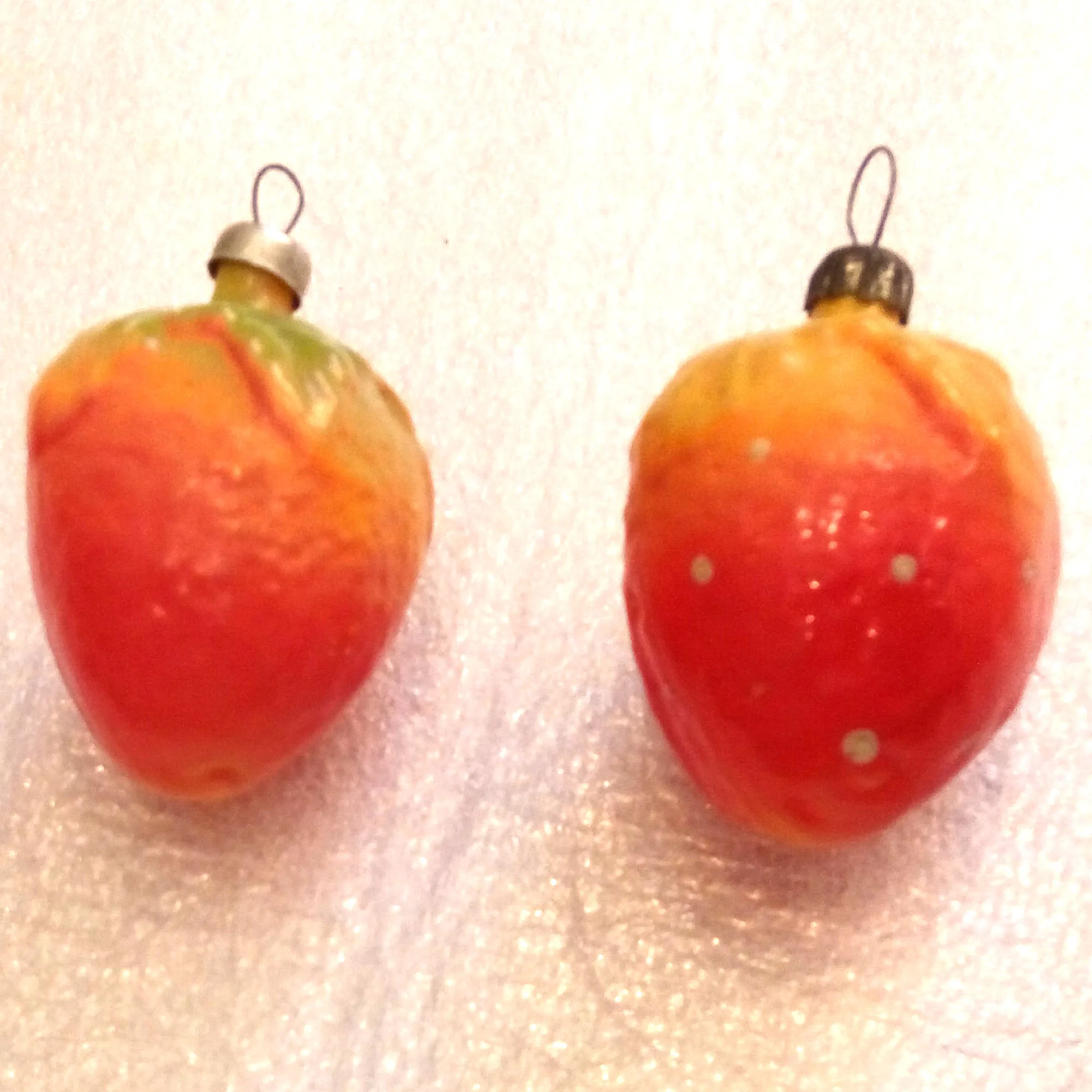 Set of 2 Antique Vintage USSR Glass Christmas Ornaments Strawberry