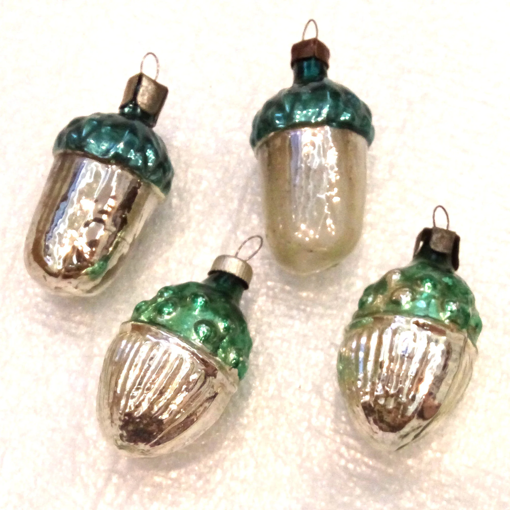 Set of 4 Vintage USSR Glass Christmas Ornaments Old Acorns