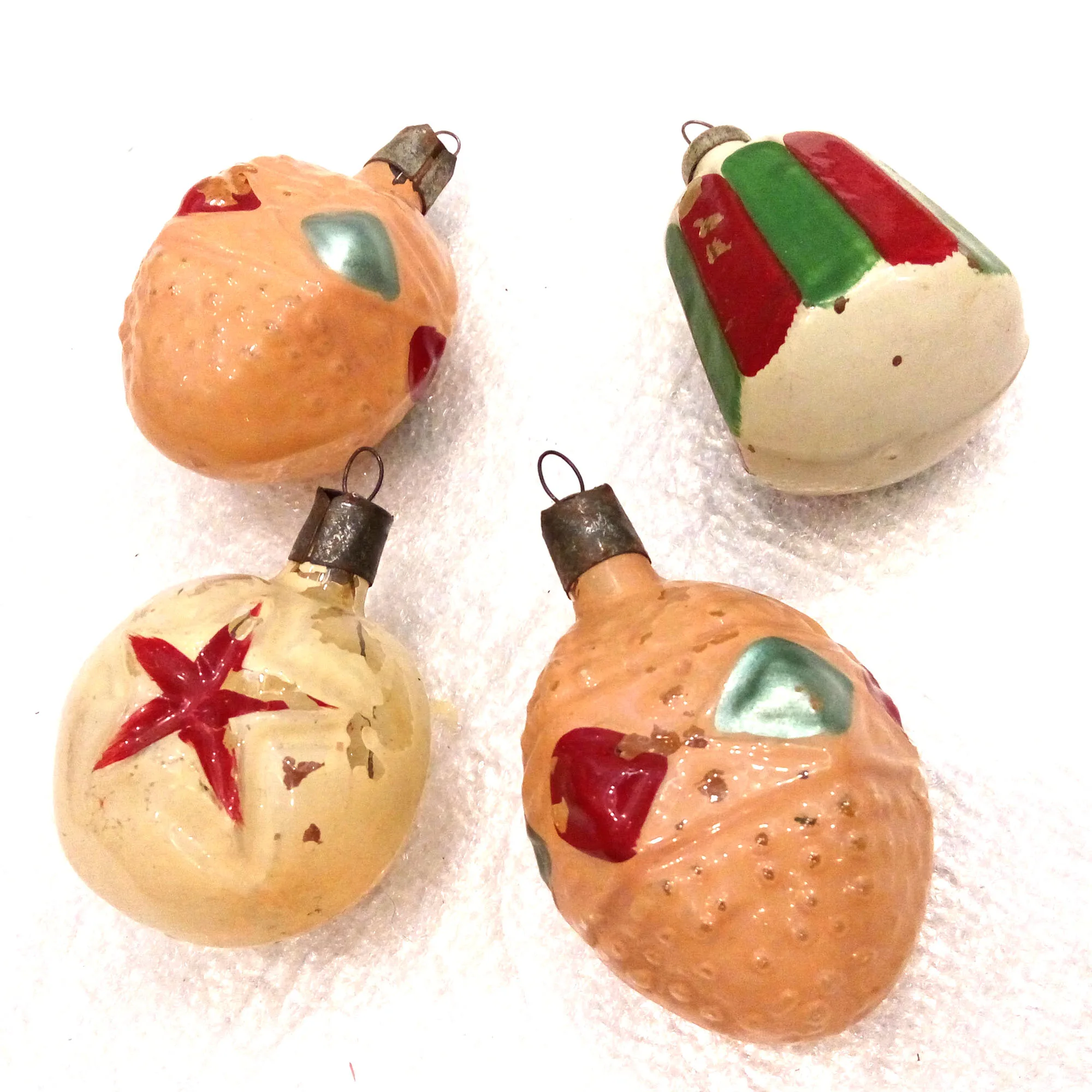 Set of 4 Vintage Antique USSR Glass Christmas Ornaments