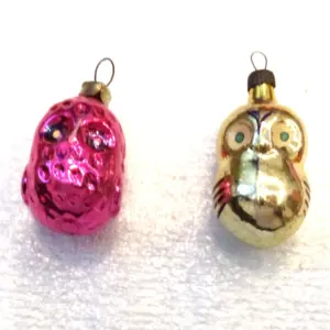 Set of 2 Vintage Antique USSR Glass Christmas Ornaments Owls