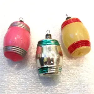 Set of 3 Vintage Ukraine USSR Glass Christmas Ornaments Old Barrel