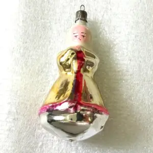 Vintage Ukrainian Glass Christmas Ornament Girl in Coat