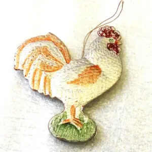 Vintage Antique Dresden Cardboard Christmas Ornament Rooster