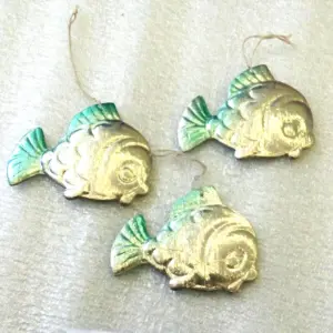 Set of 3 Vintage Antique USSR Dresden Cardboard Christmas "" Ornament Fish