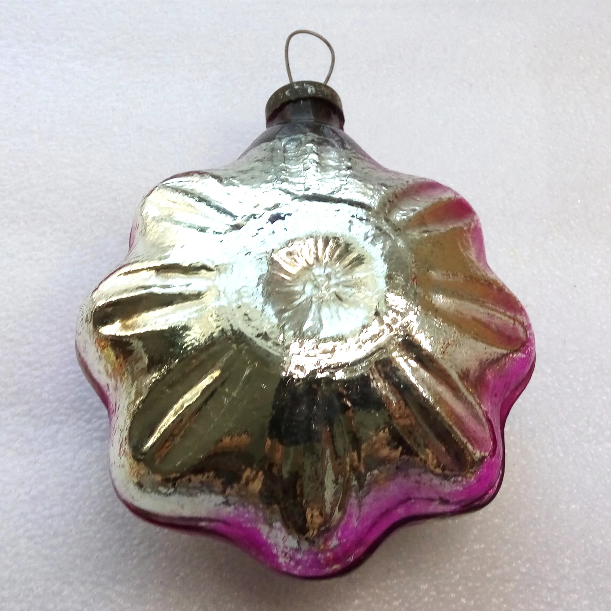 Huge Vintage Russian Glass Christmas Ornament Flower