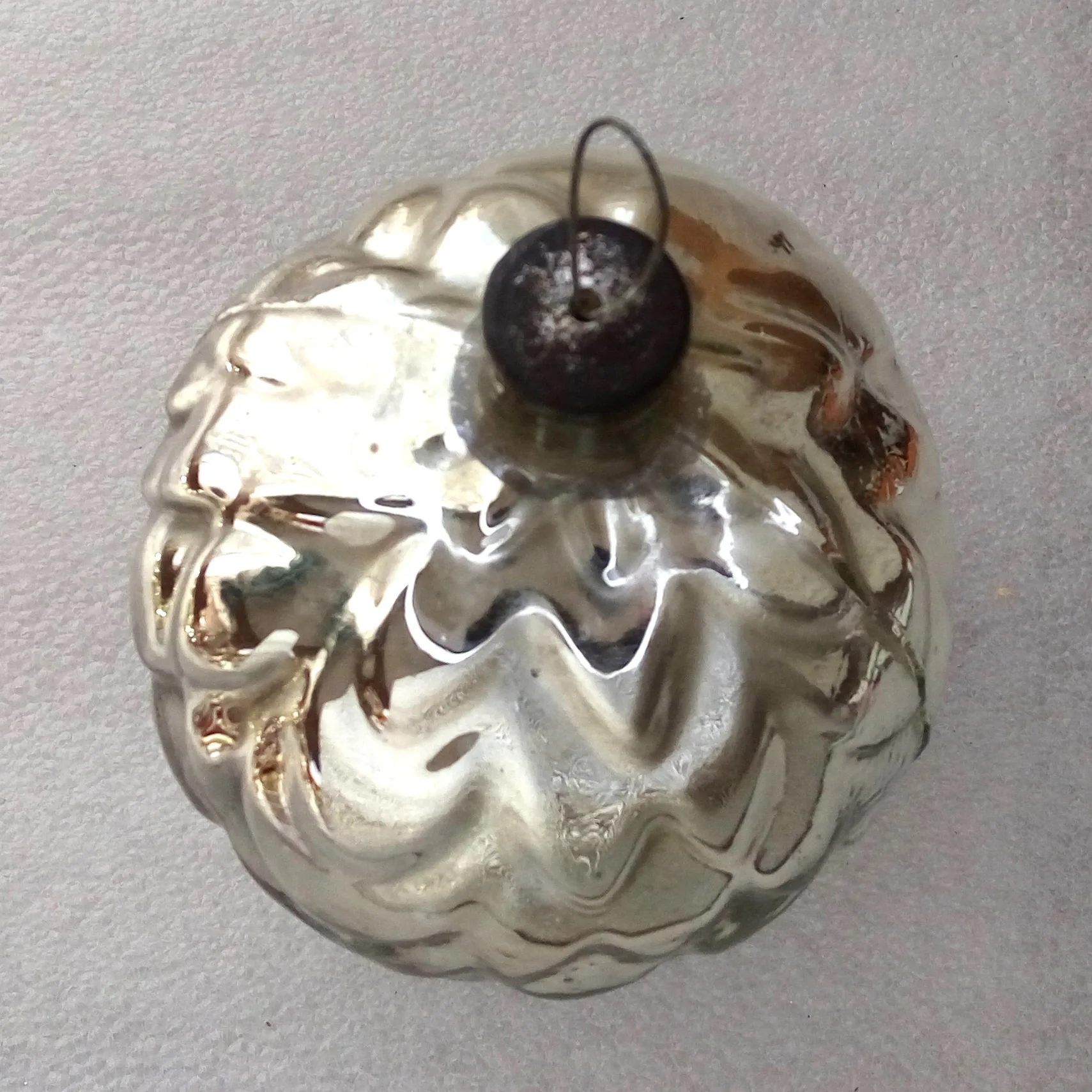 Huge Vintage Mercury Glass Christmas Ornament Old Hop