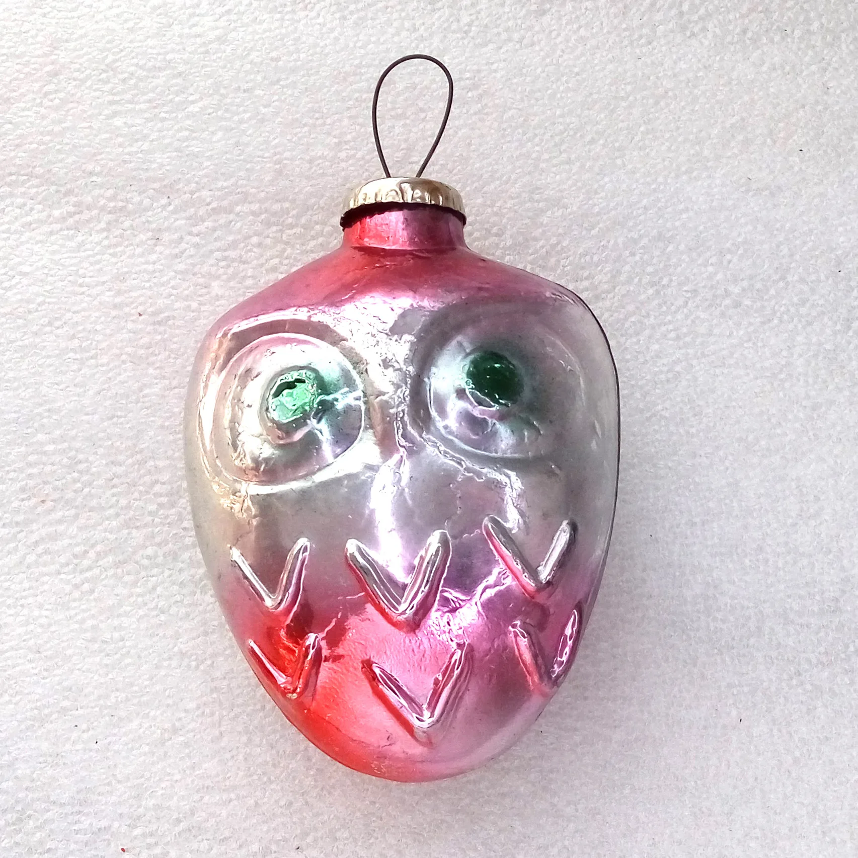 Huge Vintage Russian Glass Christmas Ornament Old Owl