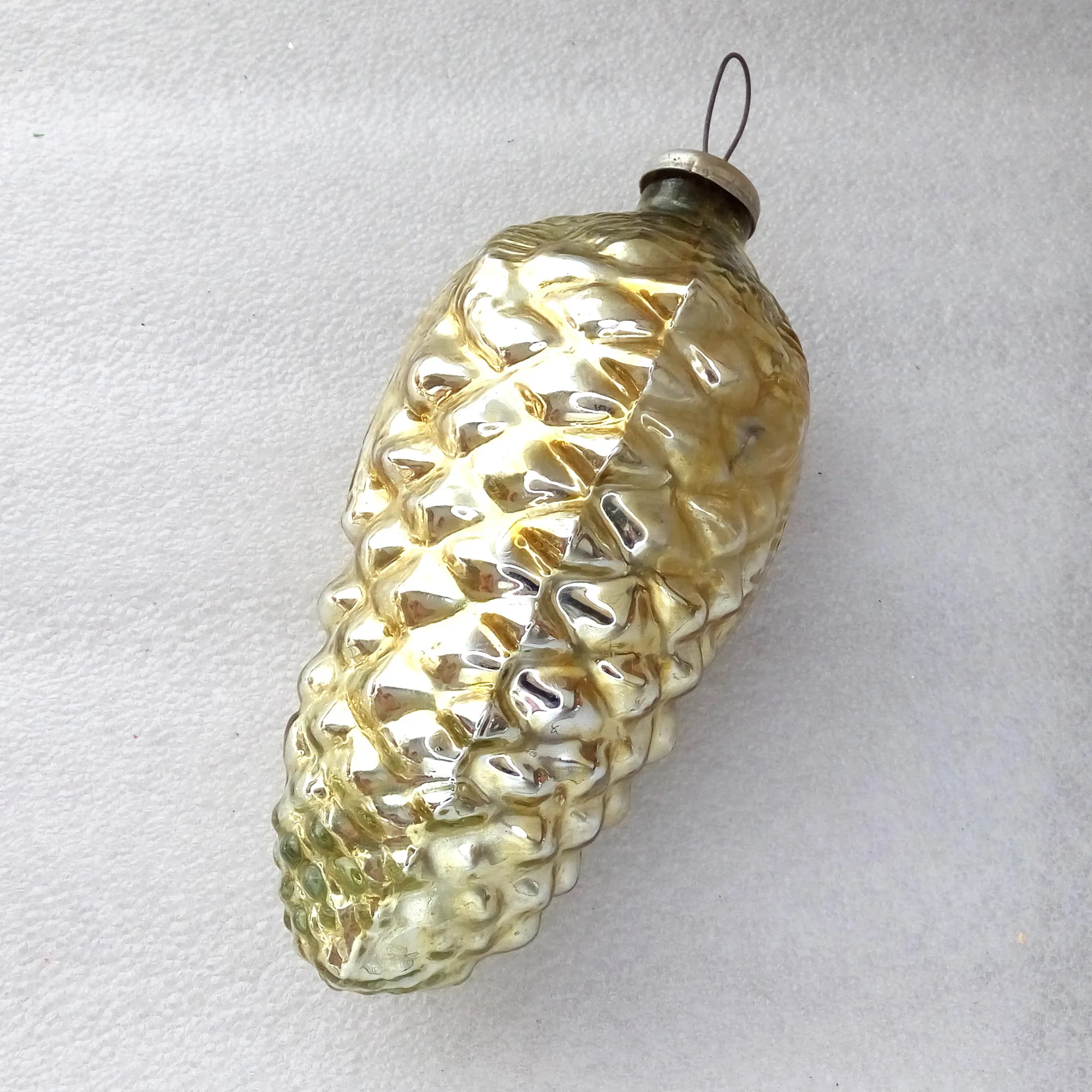 Huge Vintage Russian Glass Christmas Ornament Pinecone