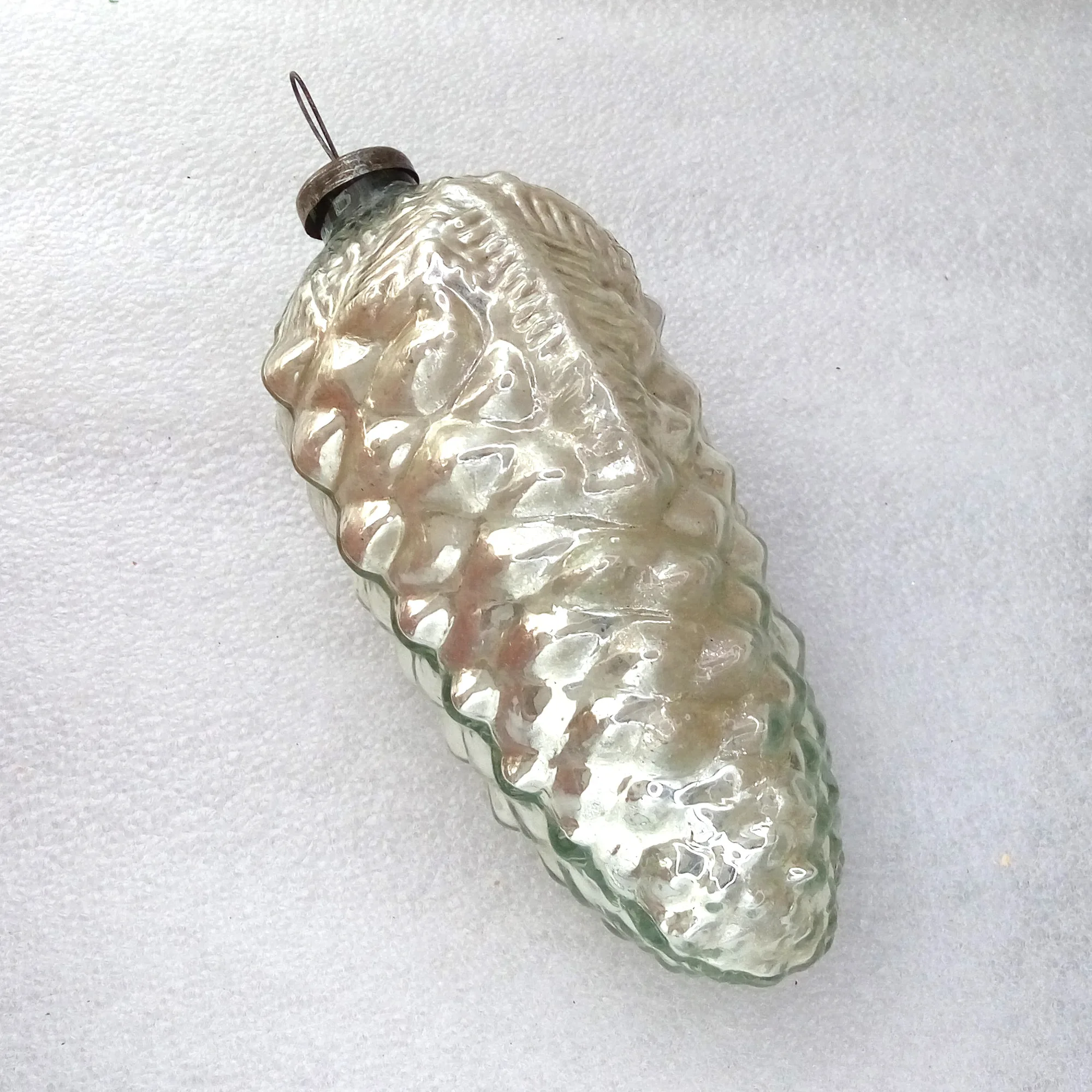 Huge Vintage Mercury Glass Christmas Ornament Pinecone
