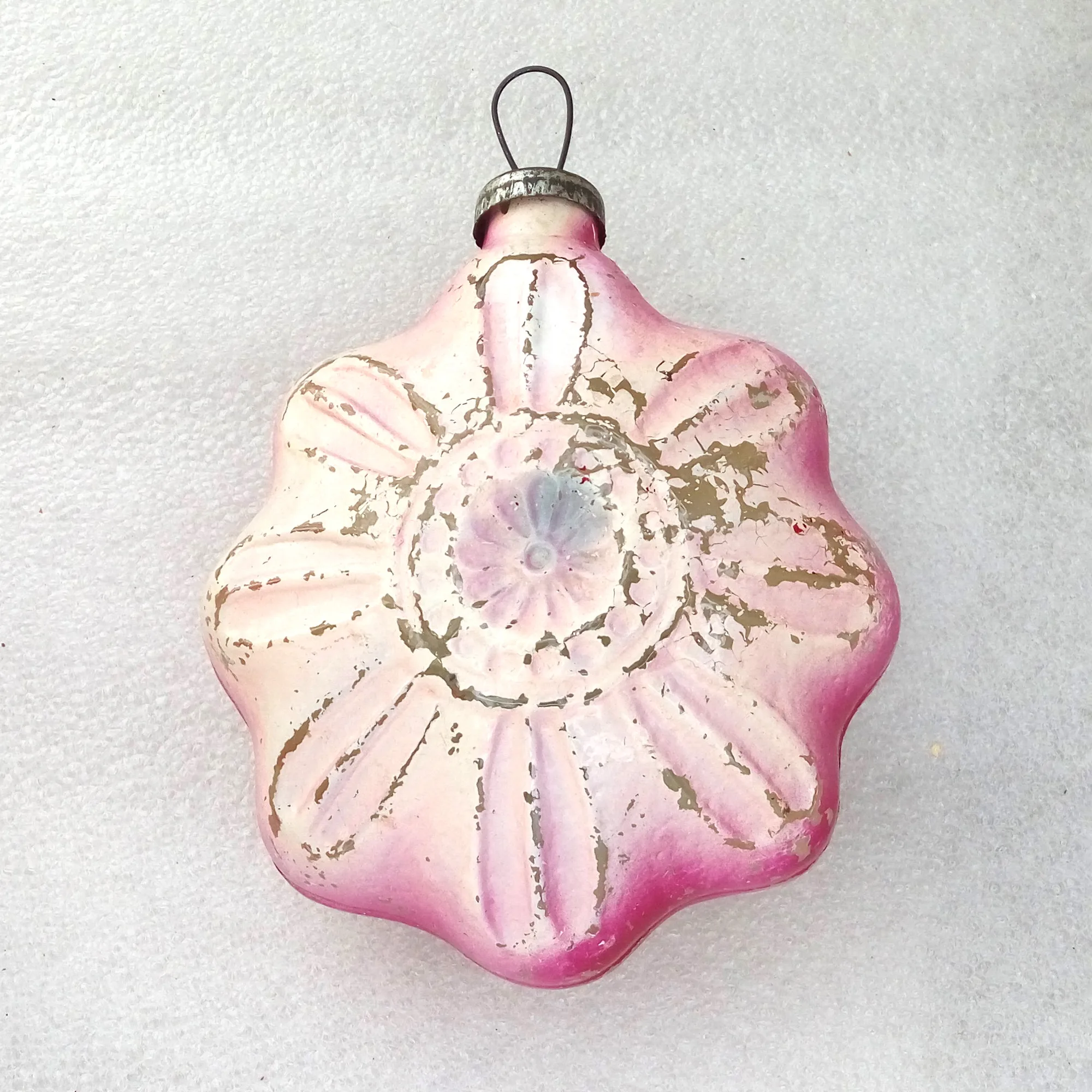 Huge Vintage Russian Glass Christmas Ornament Flower