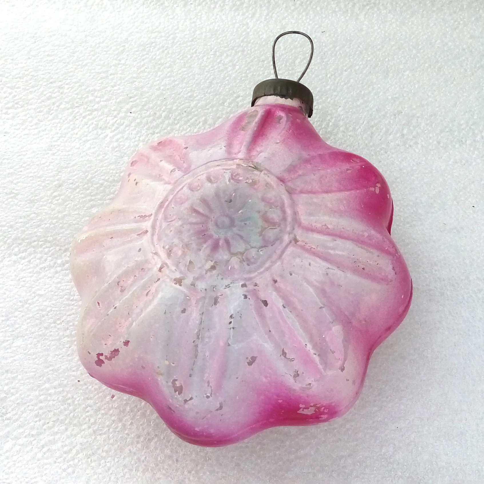 Huge Vintage Russian Glass Christmas Ornament Flower