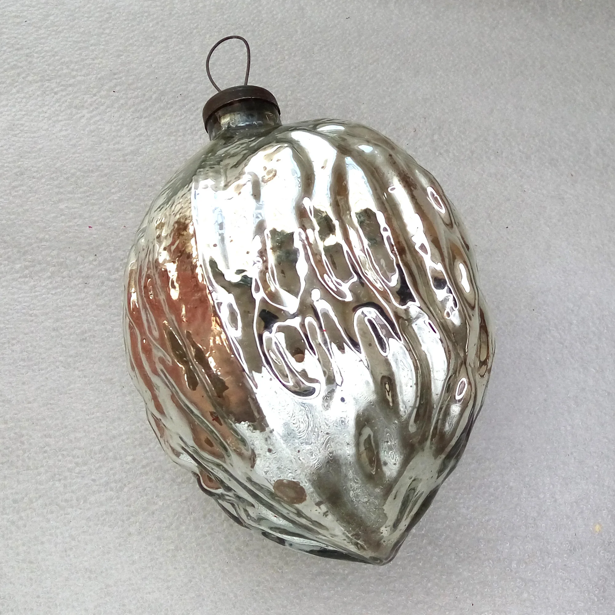 Huge Vintage Mercury Glass Christmas Ornament Walnut