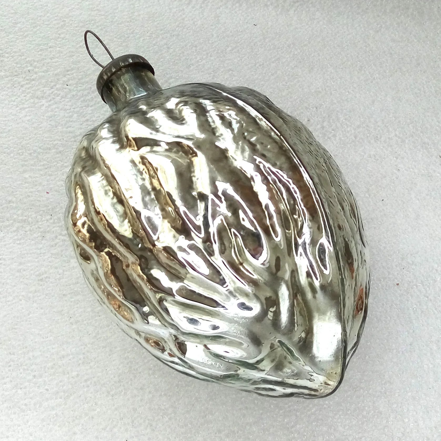 Huge Vintage Mercury Glass Christmas Ornament Walnut