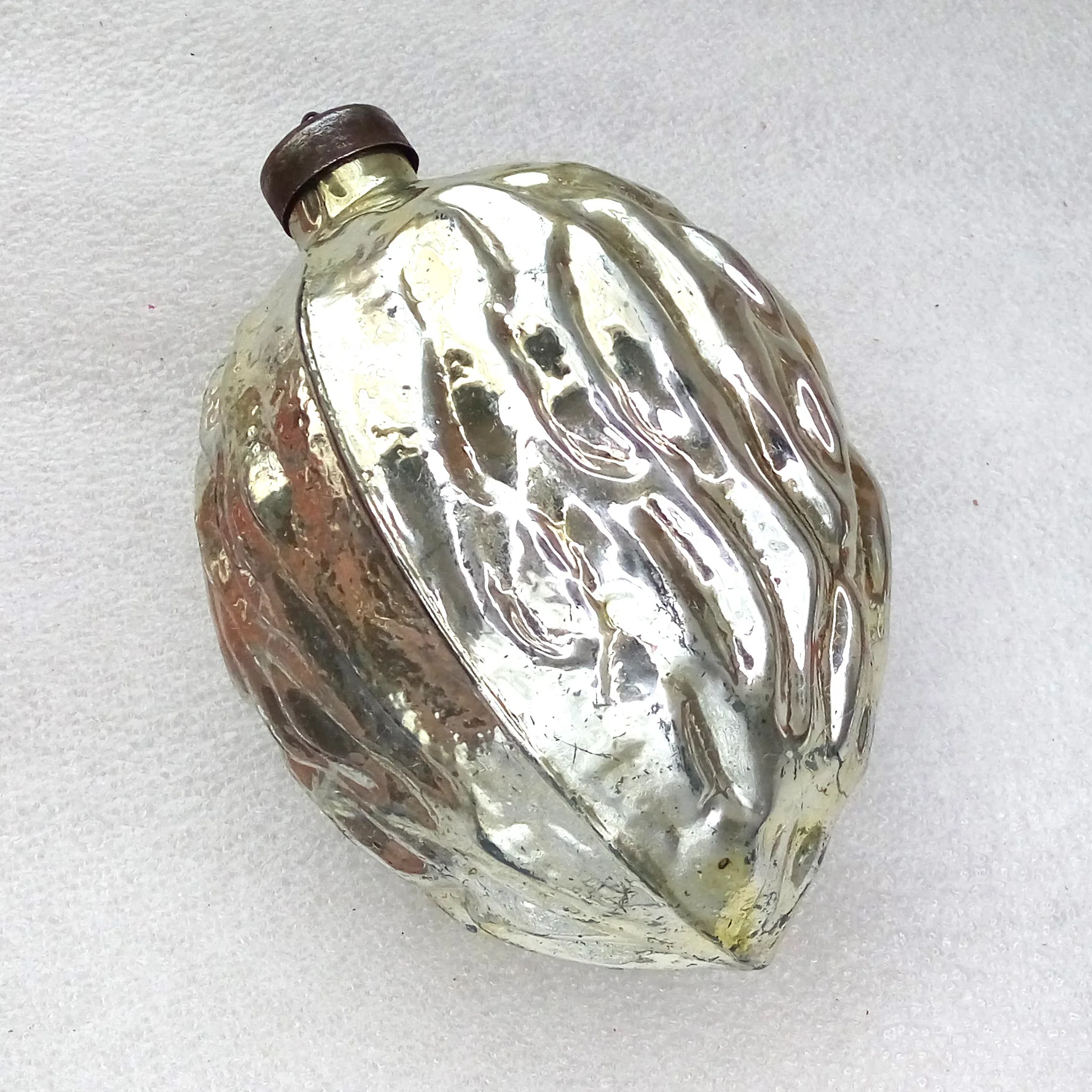Huge Vintage Mercury Glass Christmas Ornament Walnut