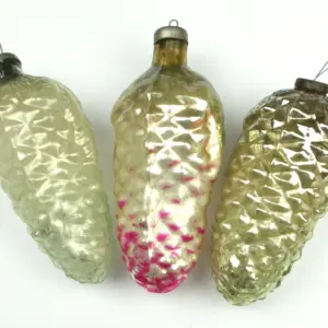 Set of 3 Antique Vintage Mercury Glass USSR Christmas Tree Ornament Decor Huge Pinecone