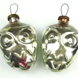 Set of 2 Antique Vintage Mercury Glass USSR Christmas Tree Ornaments Decor Huge Owls