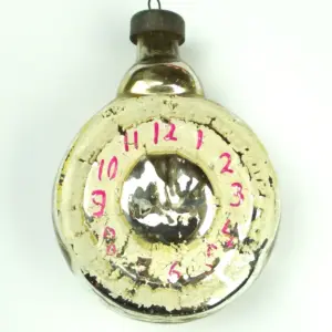 Huge Vintage Silver Glass USSR Christmas Ornament Big Clock