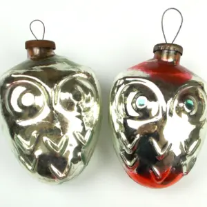 Set of 2 Antique Vintage Mercury Glass USSR Christmas Tree Ornaments Decor Huge Owls