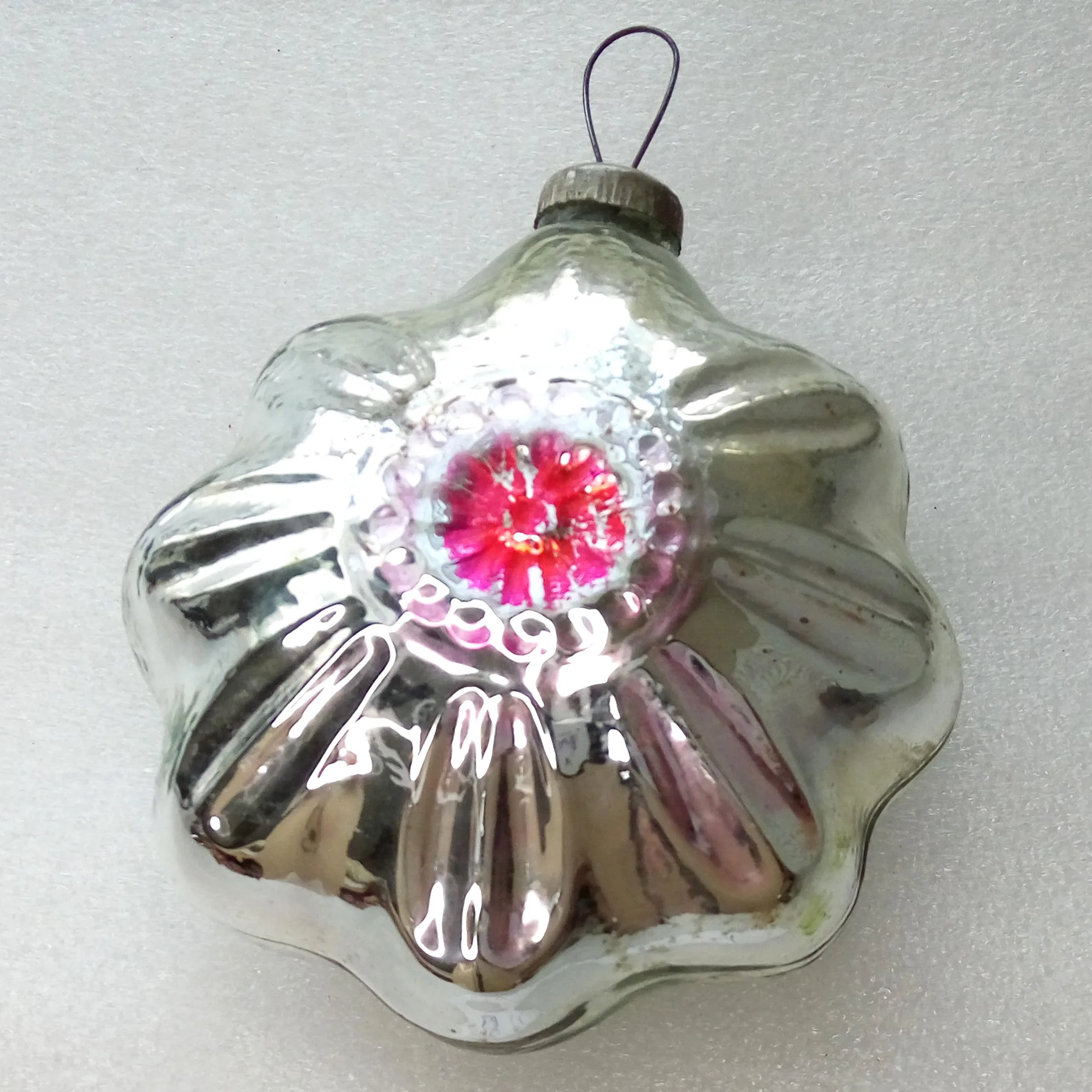 Huge Vintage Glass Christmas Ornament Flower