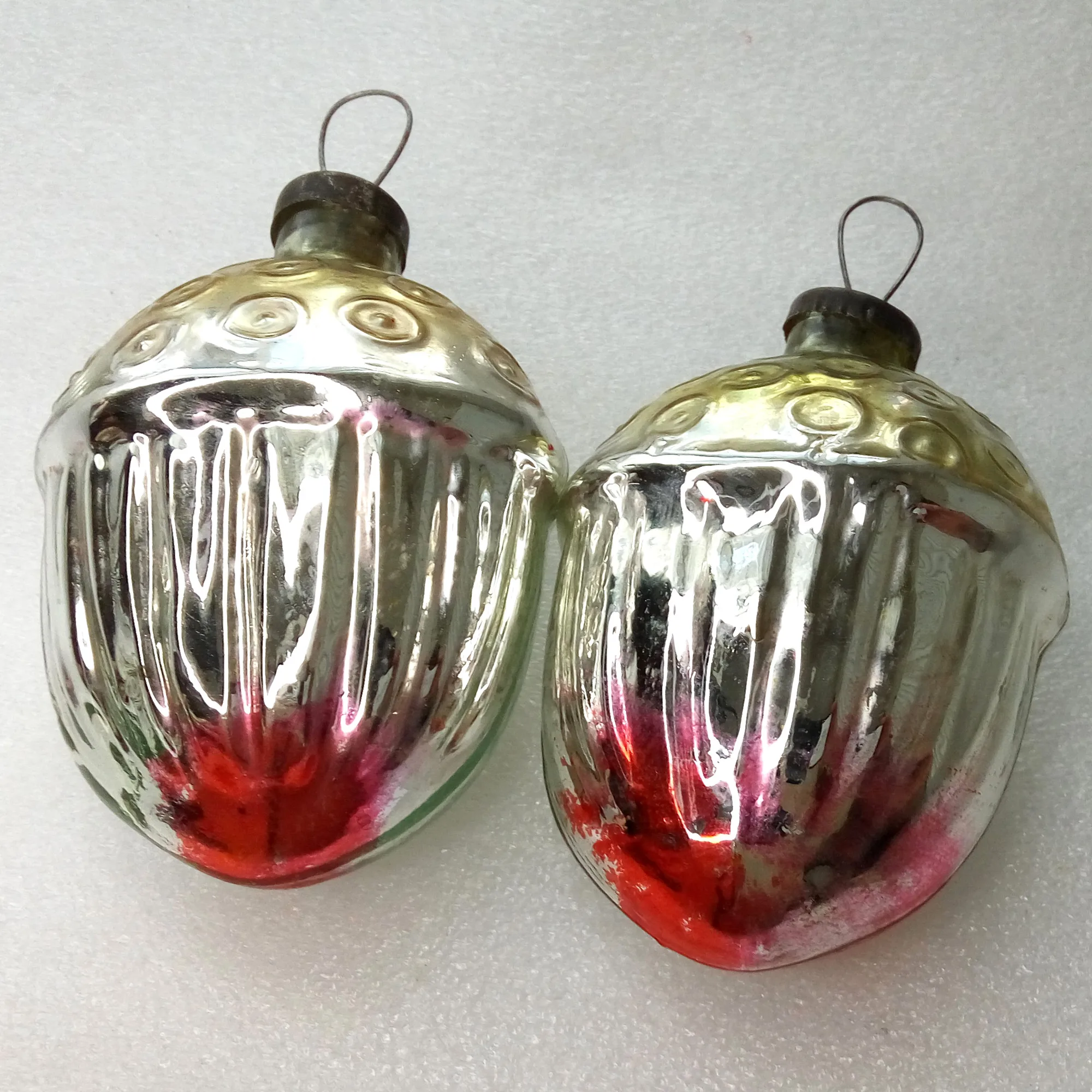 Set of 2 Huge Vintage Glass Christmas Ornament Acorns