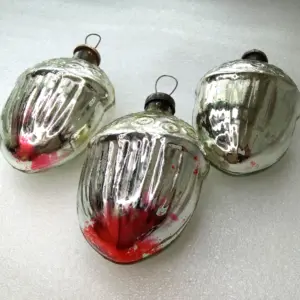 Set of 3 Huge Vintage Glass Christmas Ornament Acorns