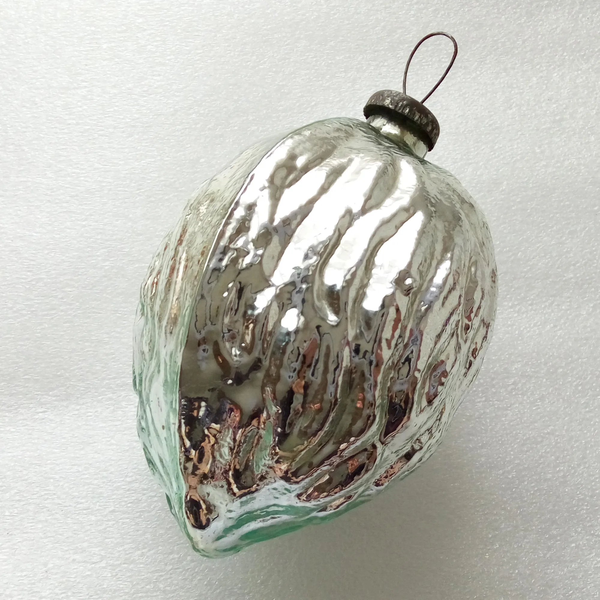 Huge Antique Mercury Glass USSR Christmas Ornament Decor Walnut Nut Figural