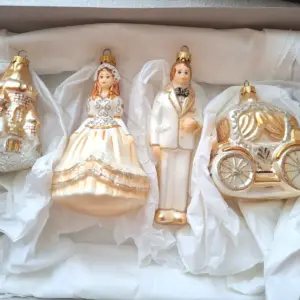 New Ukrainian Glass Christmas Big 4 Ornaments Cinderella Set